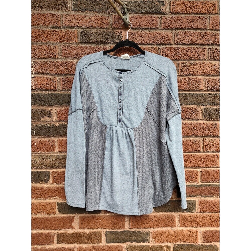 Unicorn tribe boutique women's size large Gibson gray thermal waffle top boho